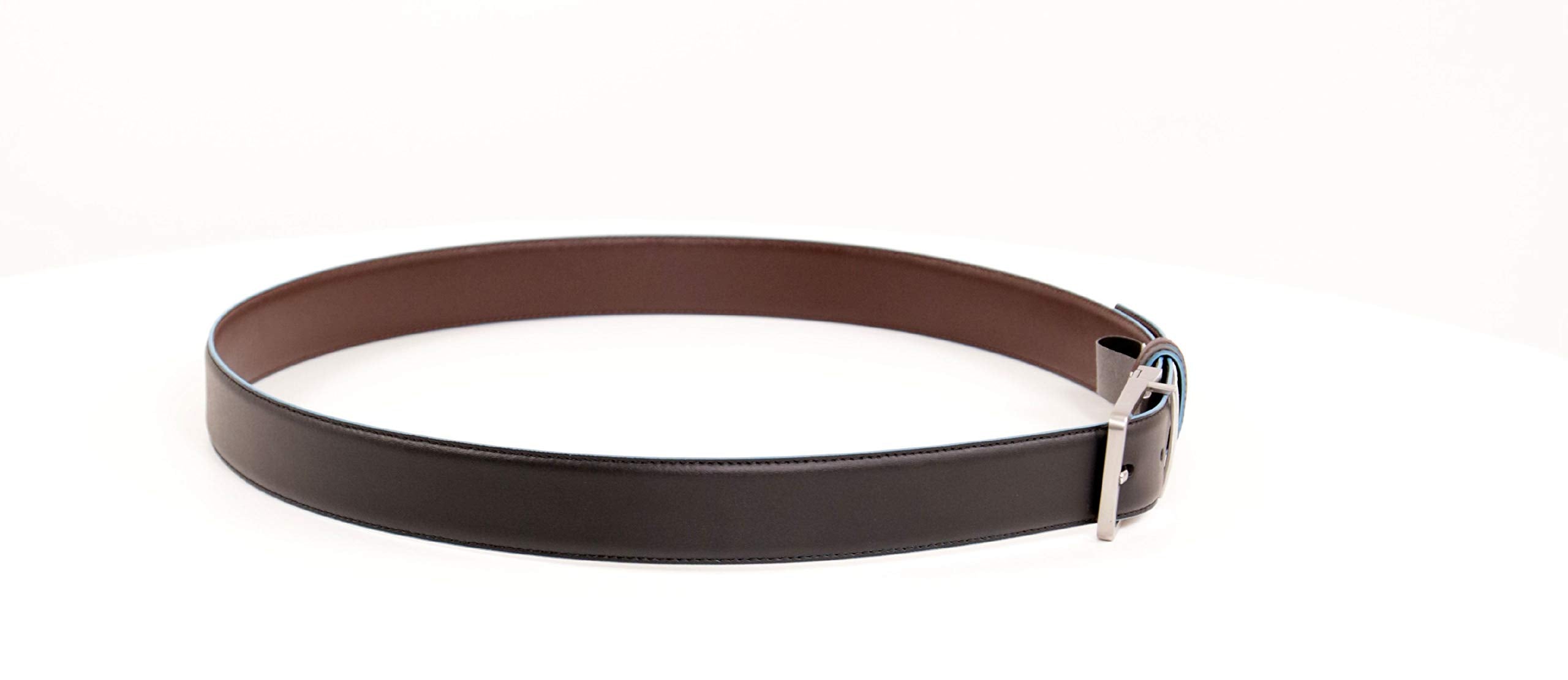 PIQUADRO - Cintura uomo reversibile con fibbia ad ardiglione, interno e bordi a contrasto in azzurro Blue Square Nero,Mogano