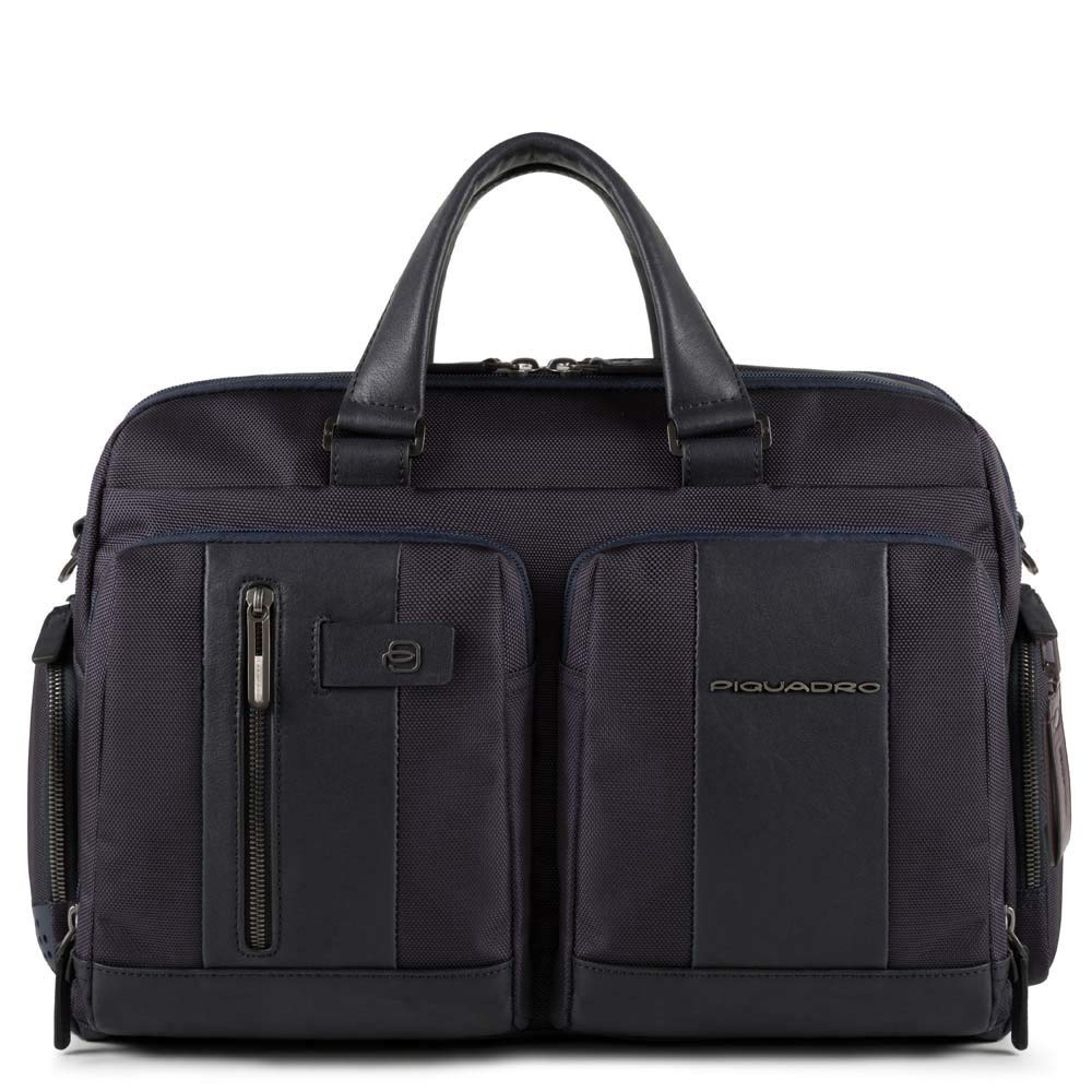 Piquadro - Borsa porta pc 15.6 in tessuto e pelle linea Brief, Nera