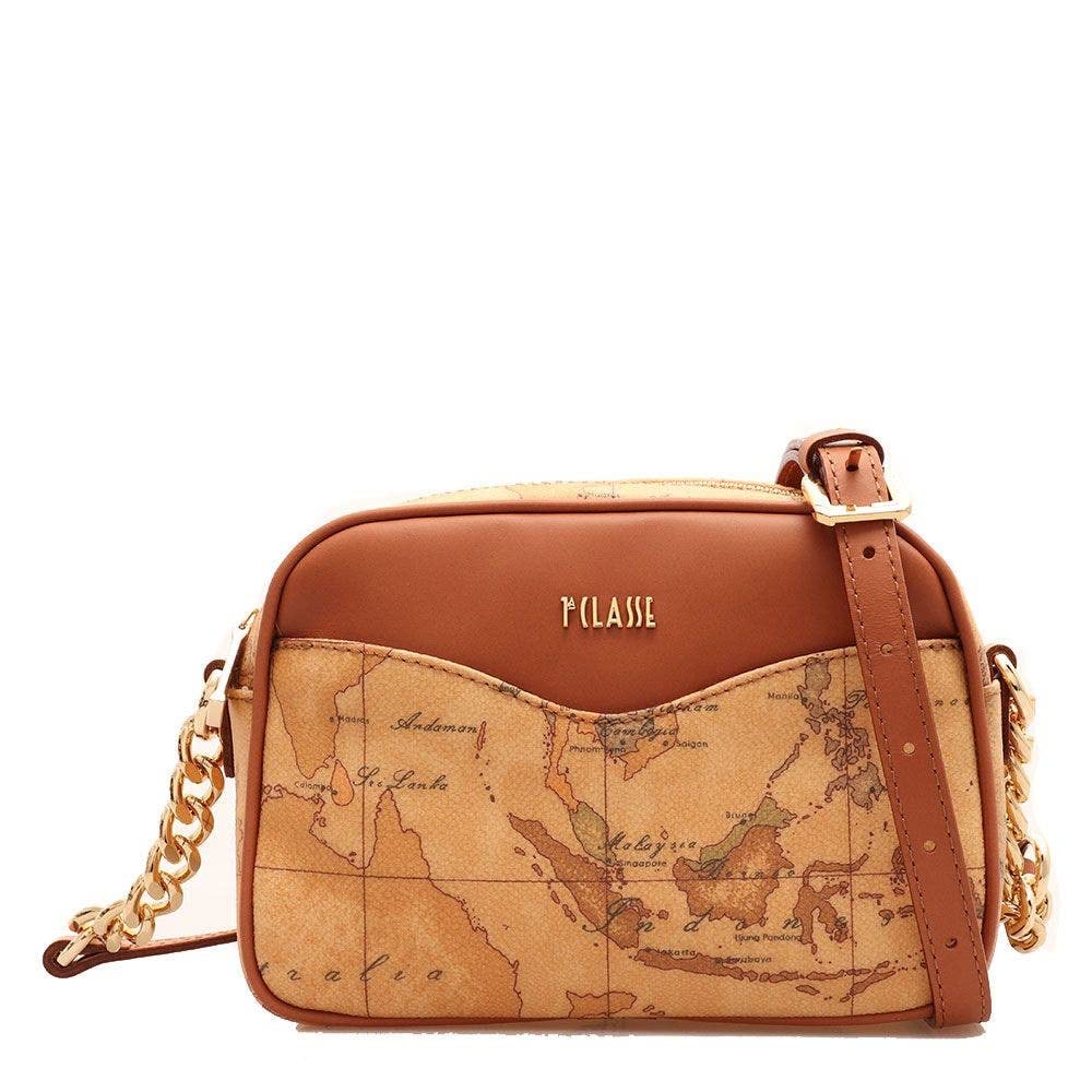 ALVIERO MARTINI - Tracollina con catena e stampa geo classic, Beige