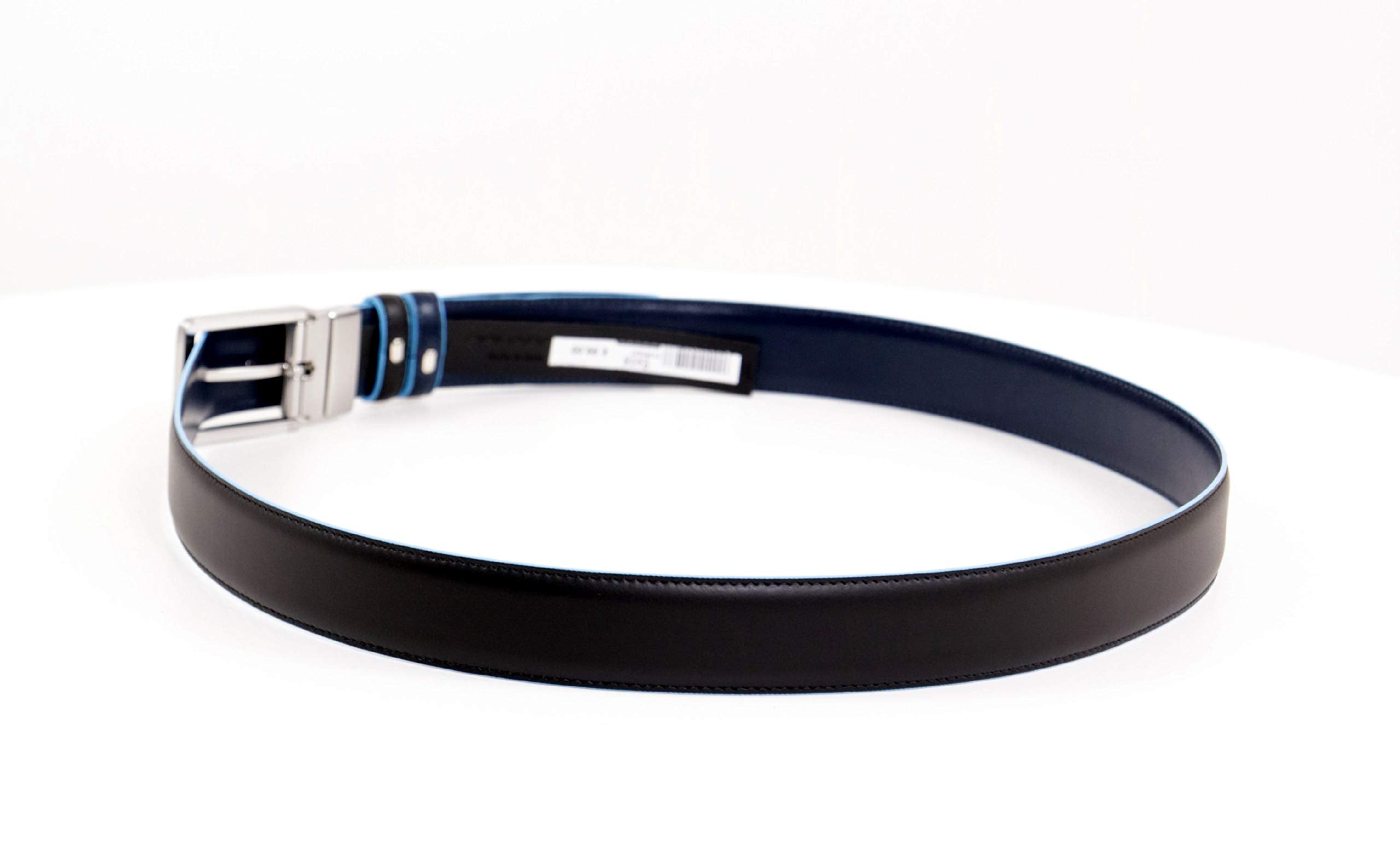 PIQUADRO - Cintura uomo reversibile con fibbia ad ardiglione, interno e bordi a contrasto in azzurro Blue Square Nero,Blu
