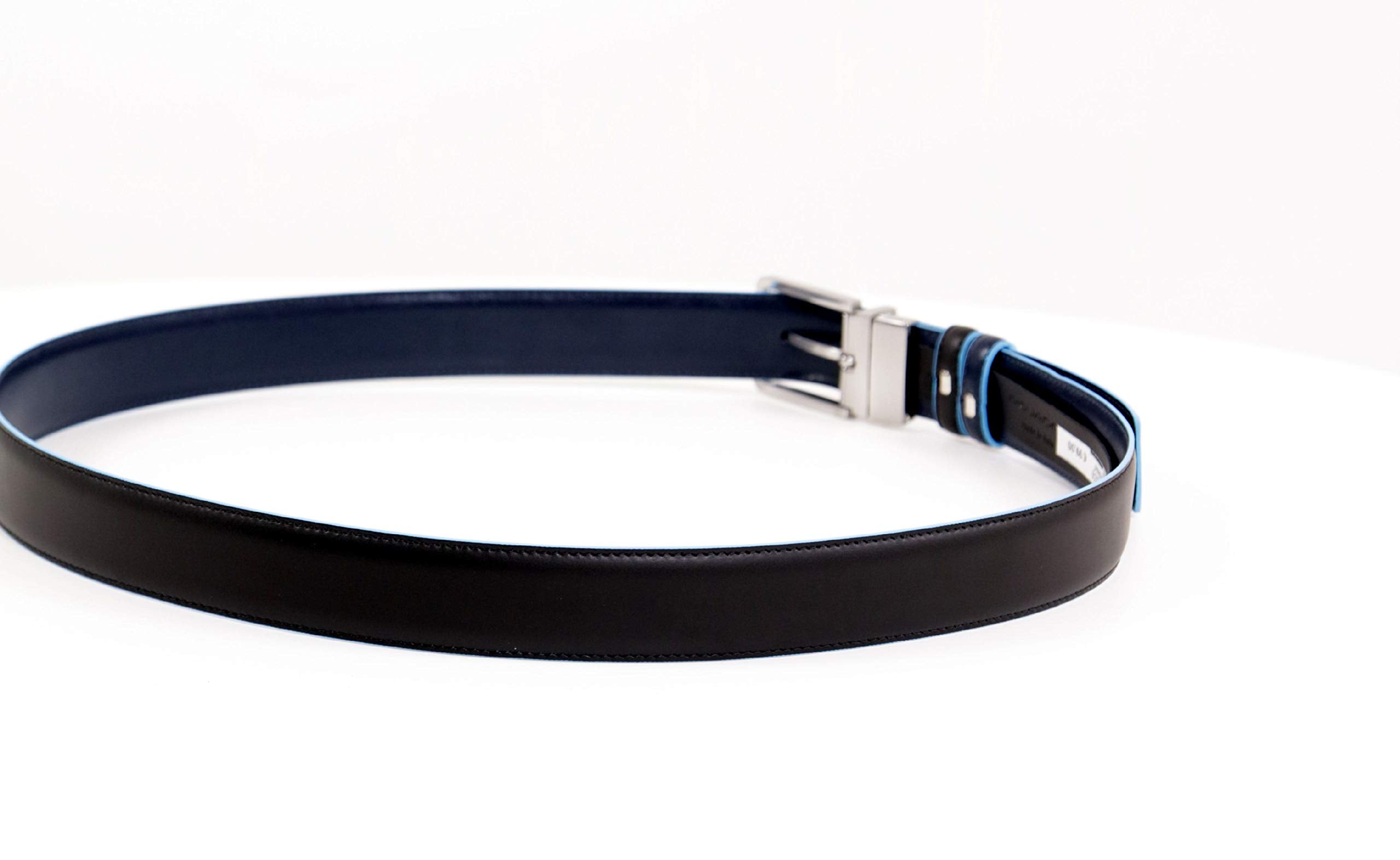 PIQUADRO - Cintura uomo reversibile con fibbia ad ardiglione, interno e bordi a contrasto in azzurro Blue Square Nero,Blu