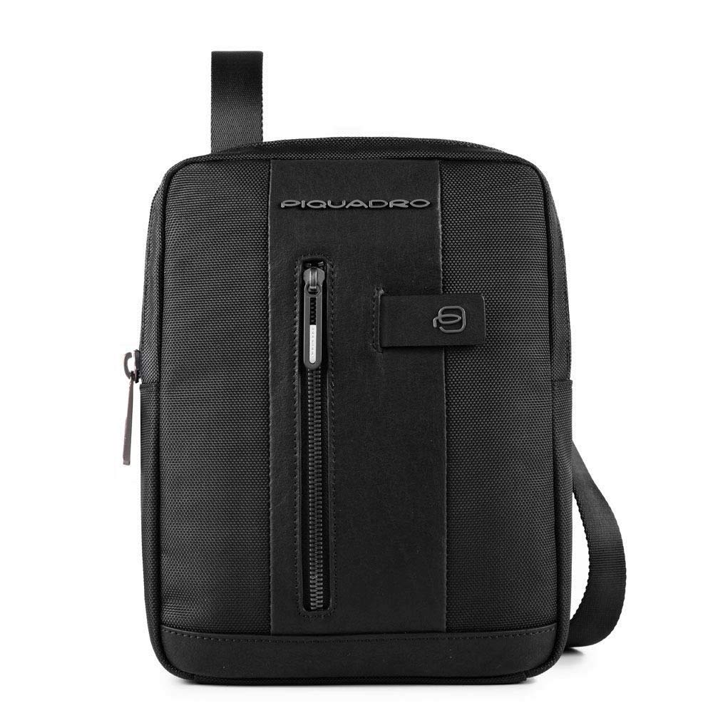 PIQUADRO - Borsello porta iPad in tessuto riciclato e pelle linea brief, Nero