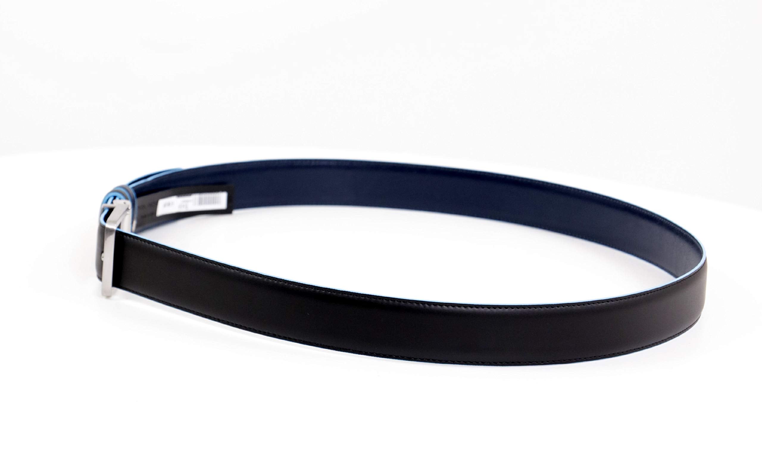 PIQUADRO - Cintura uomo reversibile con fibbia ad ardiglione, interno e bordi a contrasto in azzurro Blue Square Nero,Blu