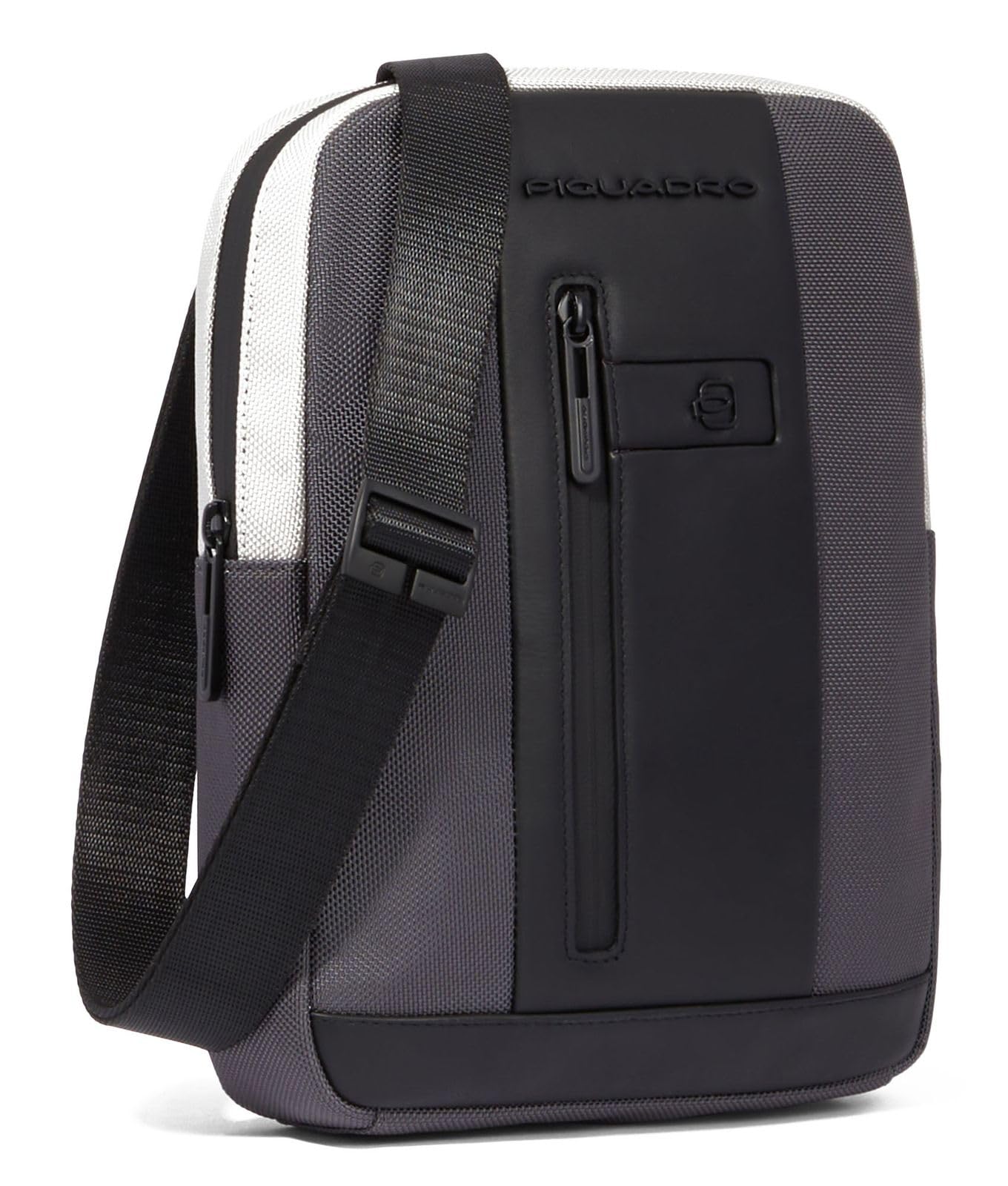 PIQUADRO - Borsello porta iPad in tessuto riciclato e pelle linea brief, Grigio/Nero