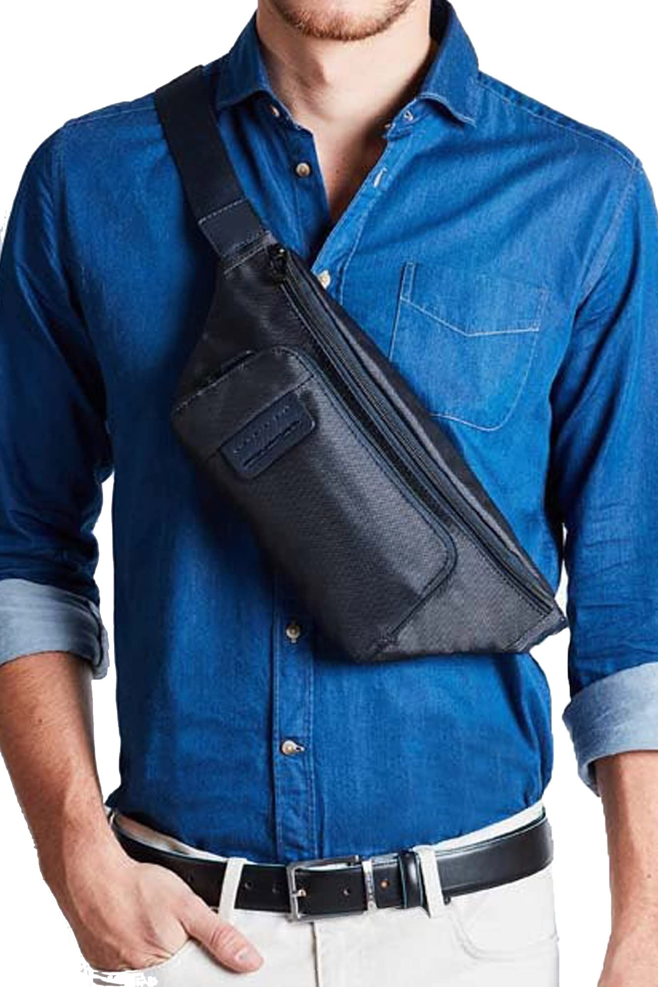 PIQUADRO - Marsupio Uomo in pelle e tessuto Pulse P16 Blu