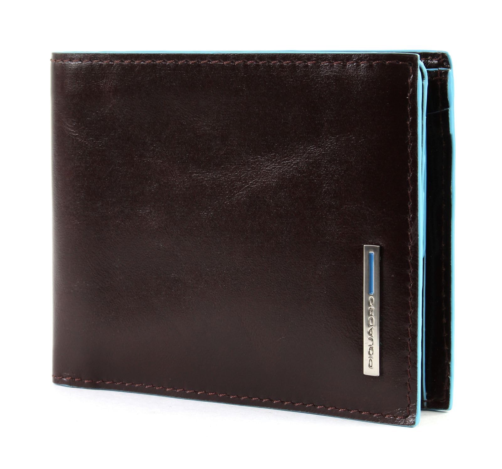 Piquadro - Portafogli uomo compatto con portamonete e carte di credito Blue Square, Mogano