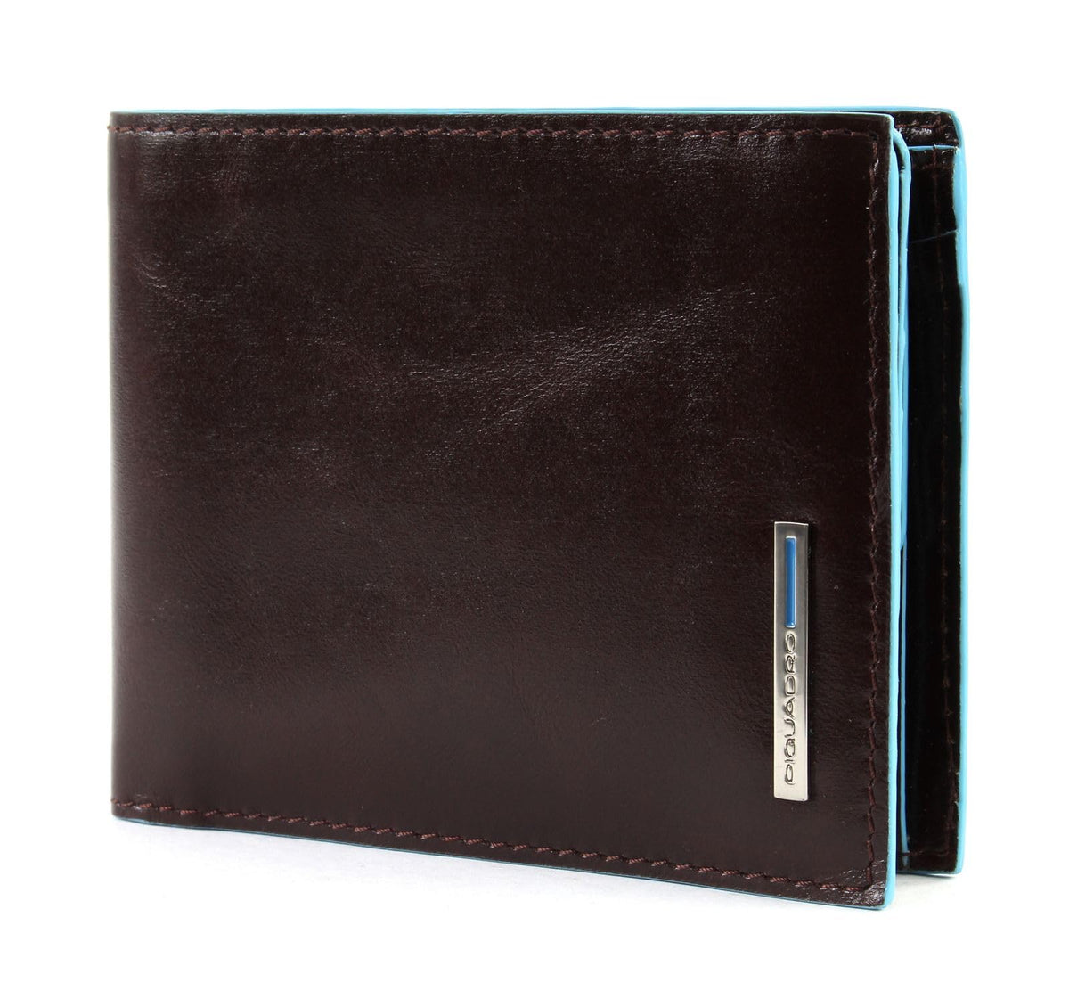 Piquadro - Portafogli uomo compatto con portamonete e carte di credito Blue Square, Mogano