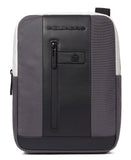 PIQUADRO - Borsello porta iPad in tessuto riciclato e pelle linea brief, Grigio/Nero