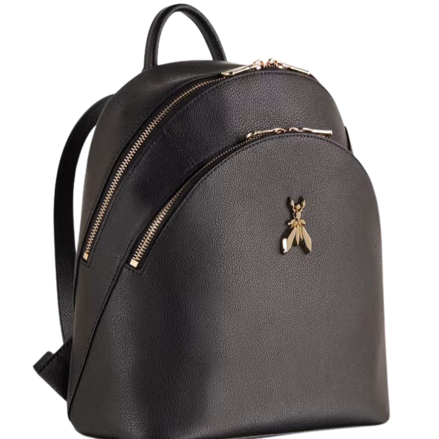 Zaino Fly in pelle con doppia tasca, Nero