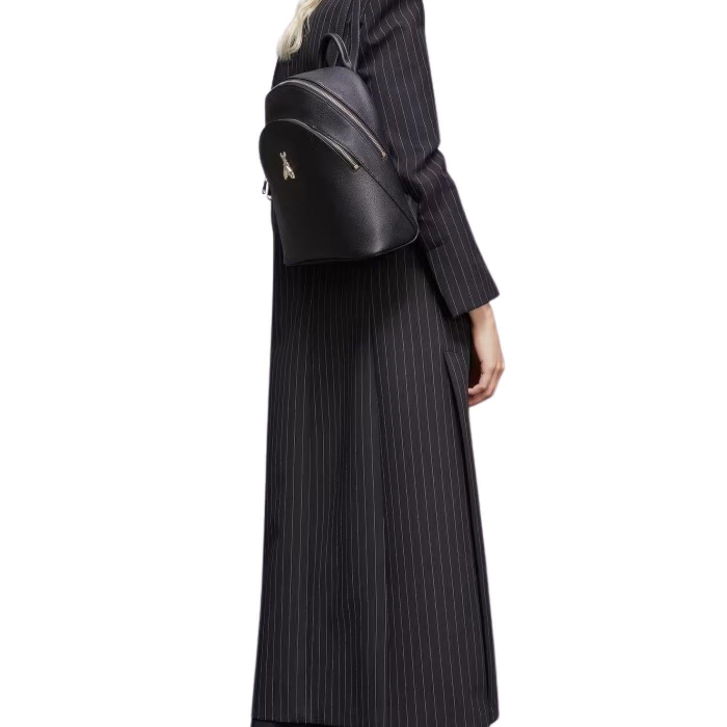 Zaino Fly in pelle con doppia tasca, Nero