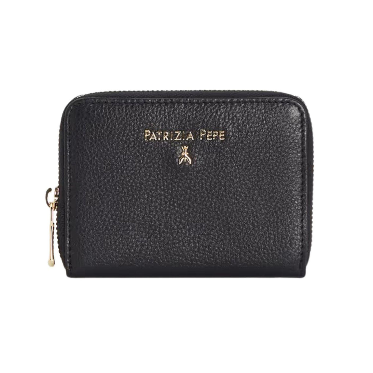 Portafoglio piccolo con zip in pelle, Nero