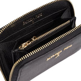Portafoglio piccolo con zip in pelle, Nero