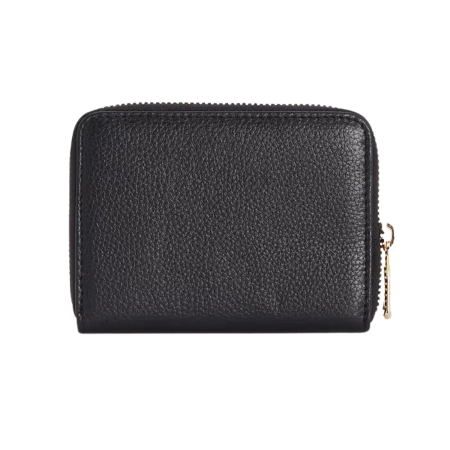 Portafoglio piccolo con zip in pelle, Nero