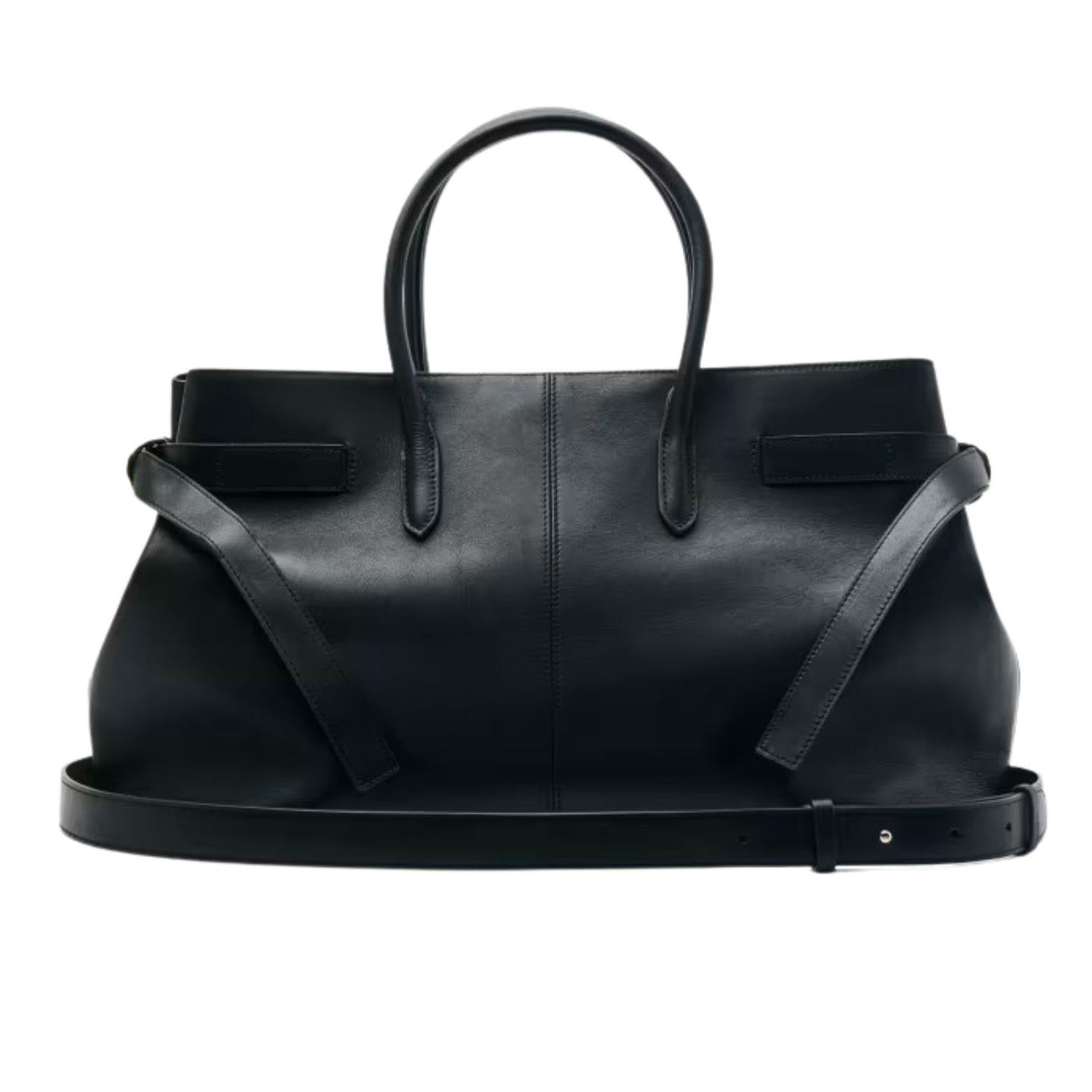 Borsa New Business grande in pelle, Nero