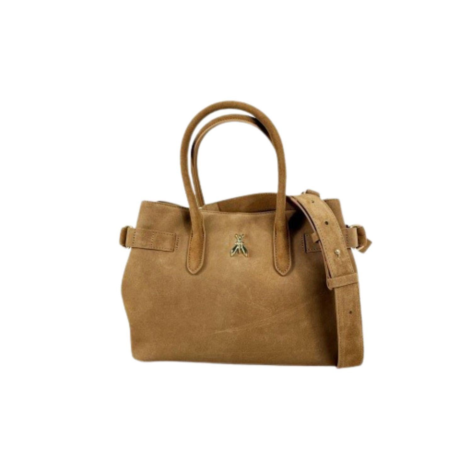 Borsa due manici con tracolla in suede, Naturale