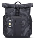 PIQUADRO - Zaino grande in tessuto e pelle modulare, Grigio e Nero