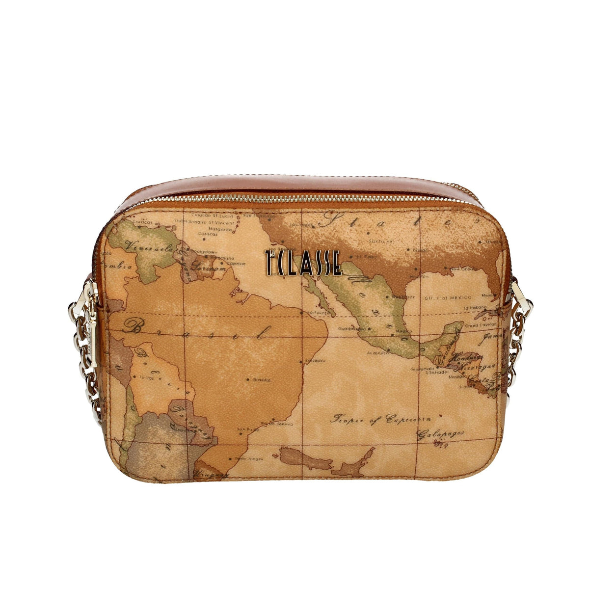 ALVIERO MARTINI 1a CLASSE - Borsa a spalla con catena e doppia zip Beige