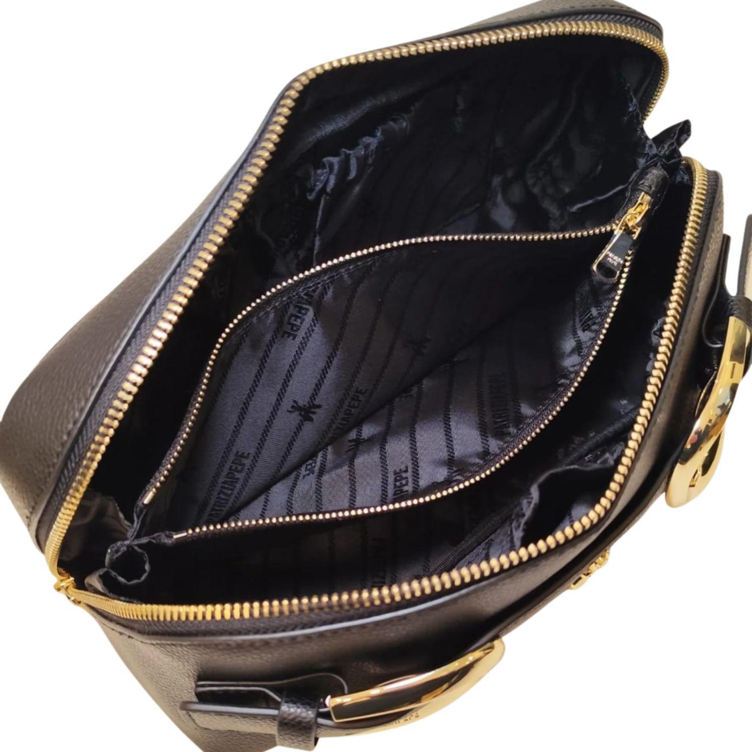 Patrizia Pepe - Pochette a mano in pelle con fibbie, Nero