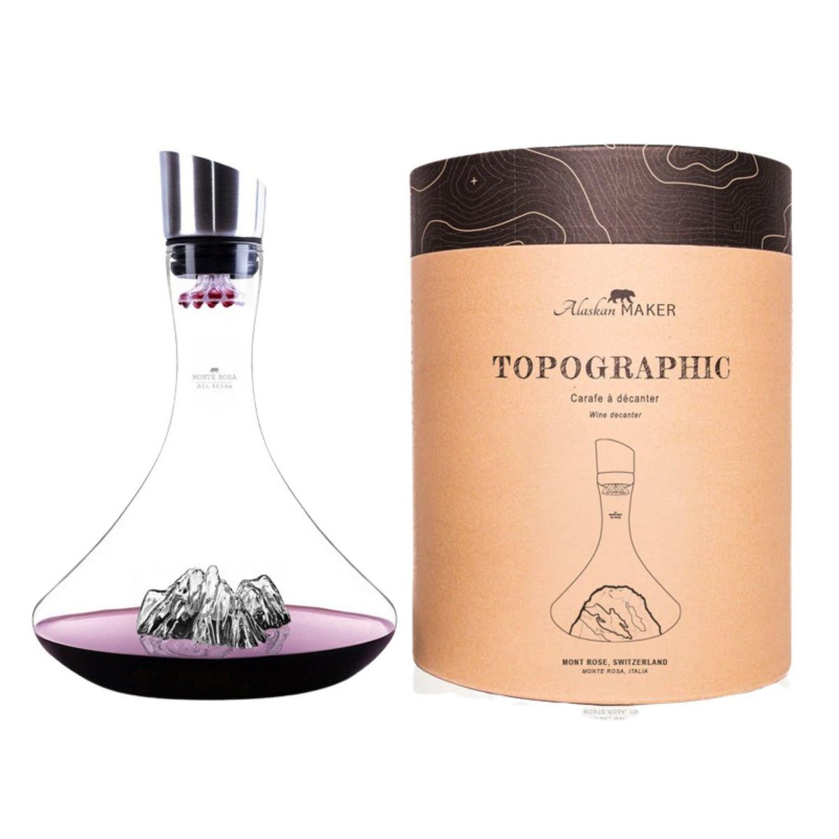 Alaskan Maker - Decanter in vetro borosilicato con topografia Monte Rosa