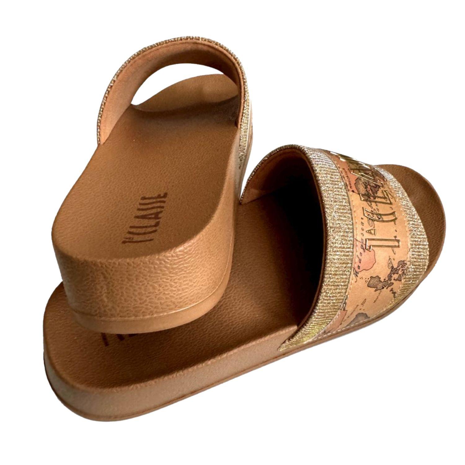 Alviero Martini - N.35 Ciabatta in gomma suola alta, Beige e Oro