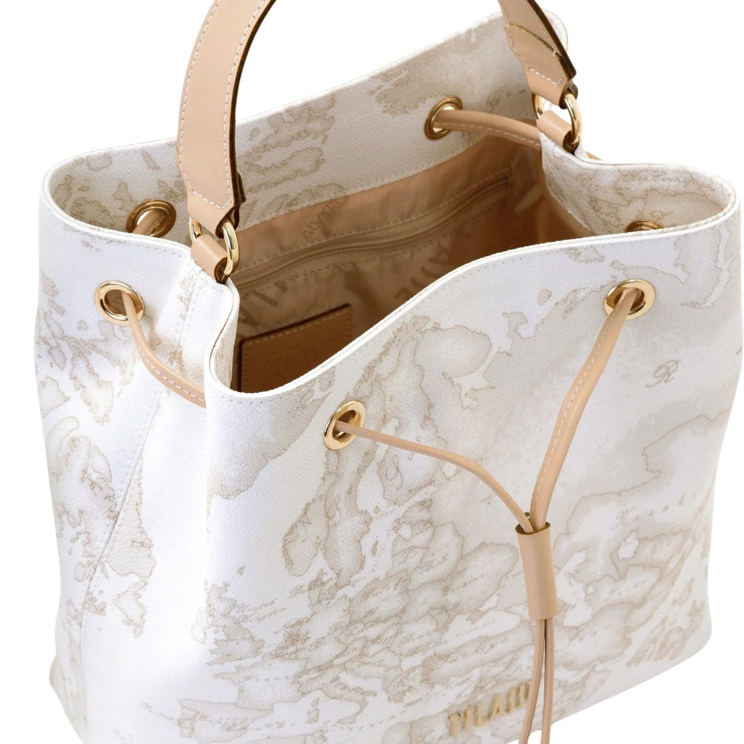 Borsa secchiello con coulisse Geo White, Bianco