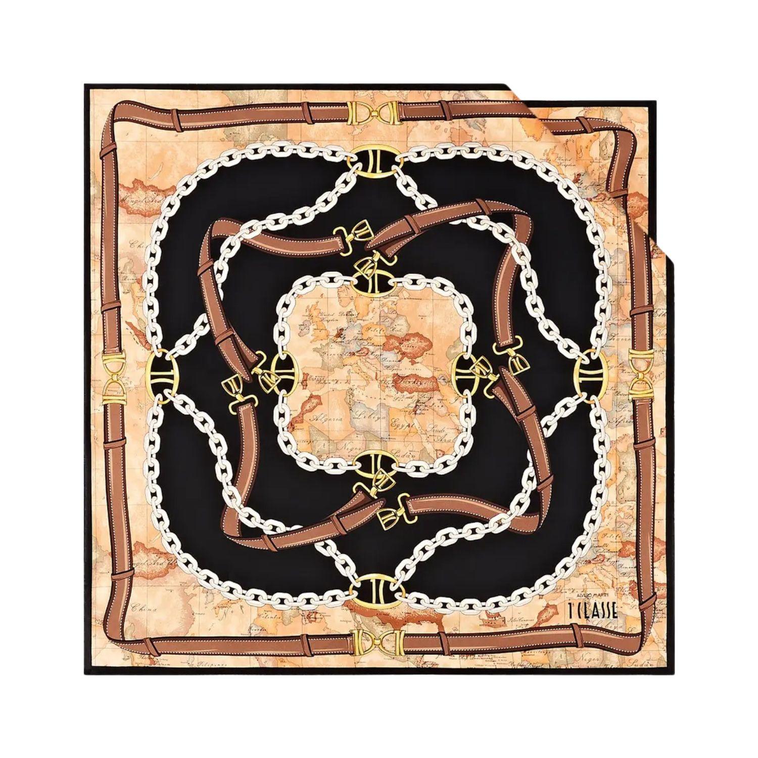 Alviero Martini - Foulard in seta Geo Selleria 70x70, Nero