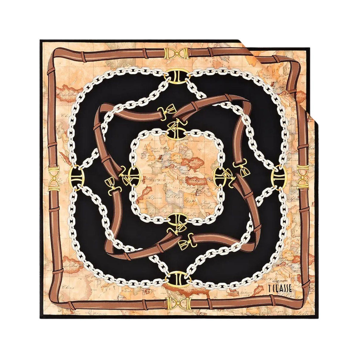 Alviero Martini - Foulard in seta Geo Selleria 70x70, Nero