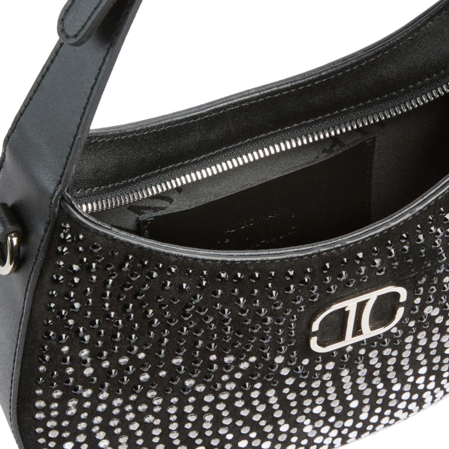 Moonlight Bag sottospalla a mezzaluna con strass, Nera
