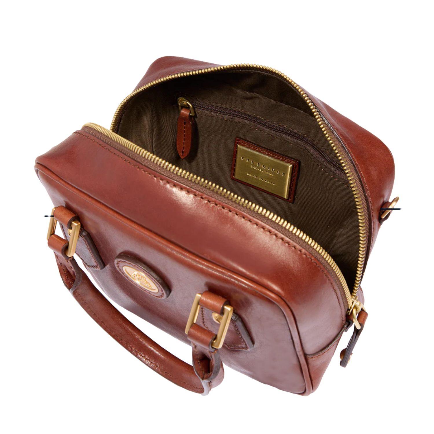 Bauletto piccolo in pelle con tracolla removibile, Marrone