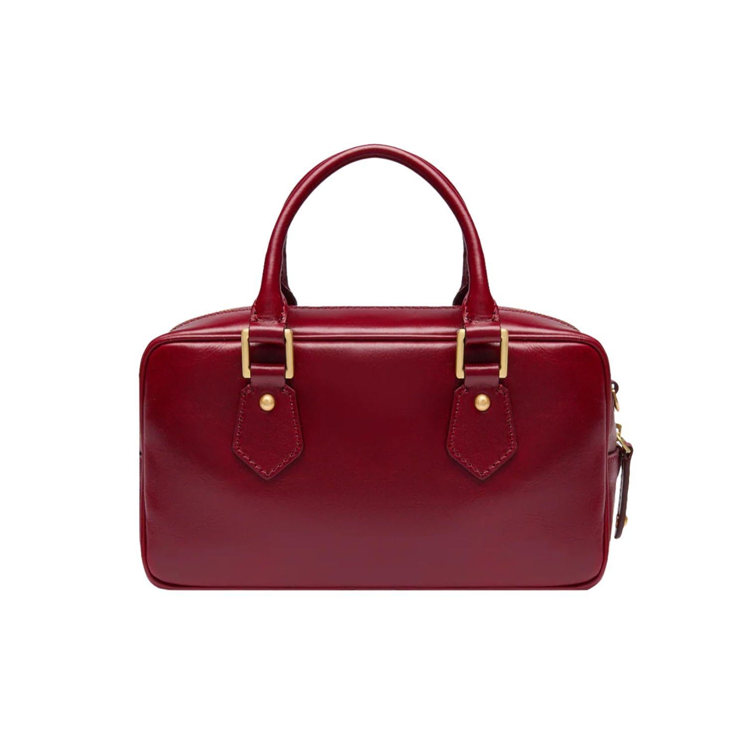Bauletto medio in pelle con tracolla removibile, Rosso
