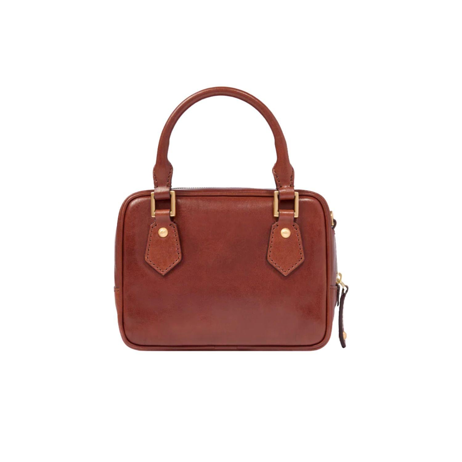 Bauletto piccolo in pelle con tracolla removibile, Marrone