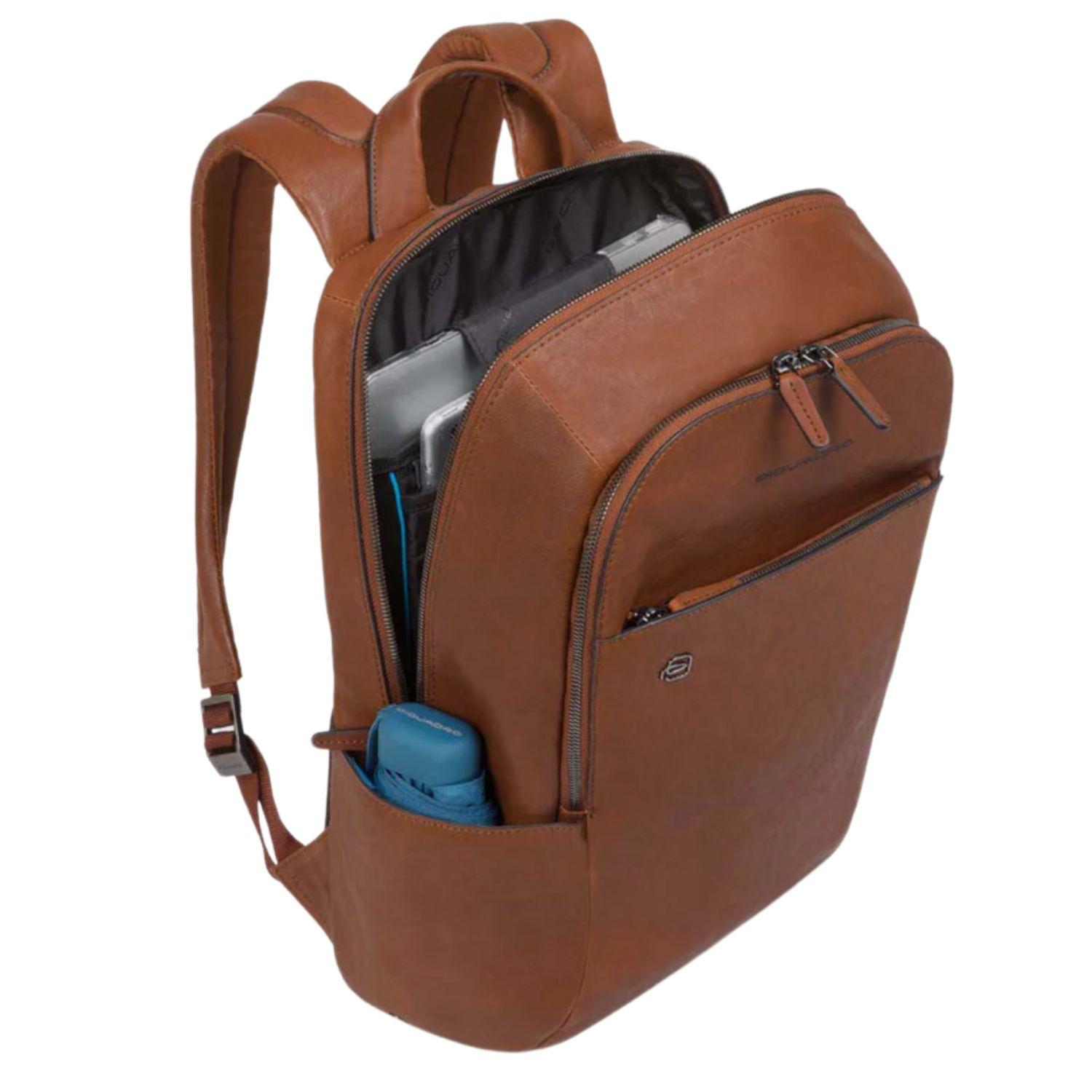 PIQUADRO - Zainetto porta computer e porta iPad Black Square Cuoio