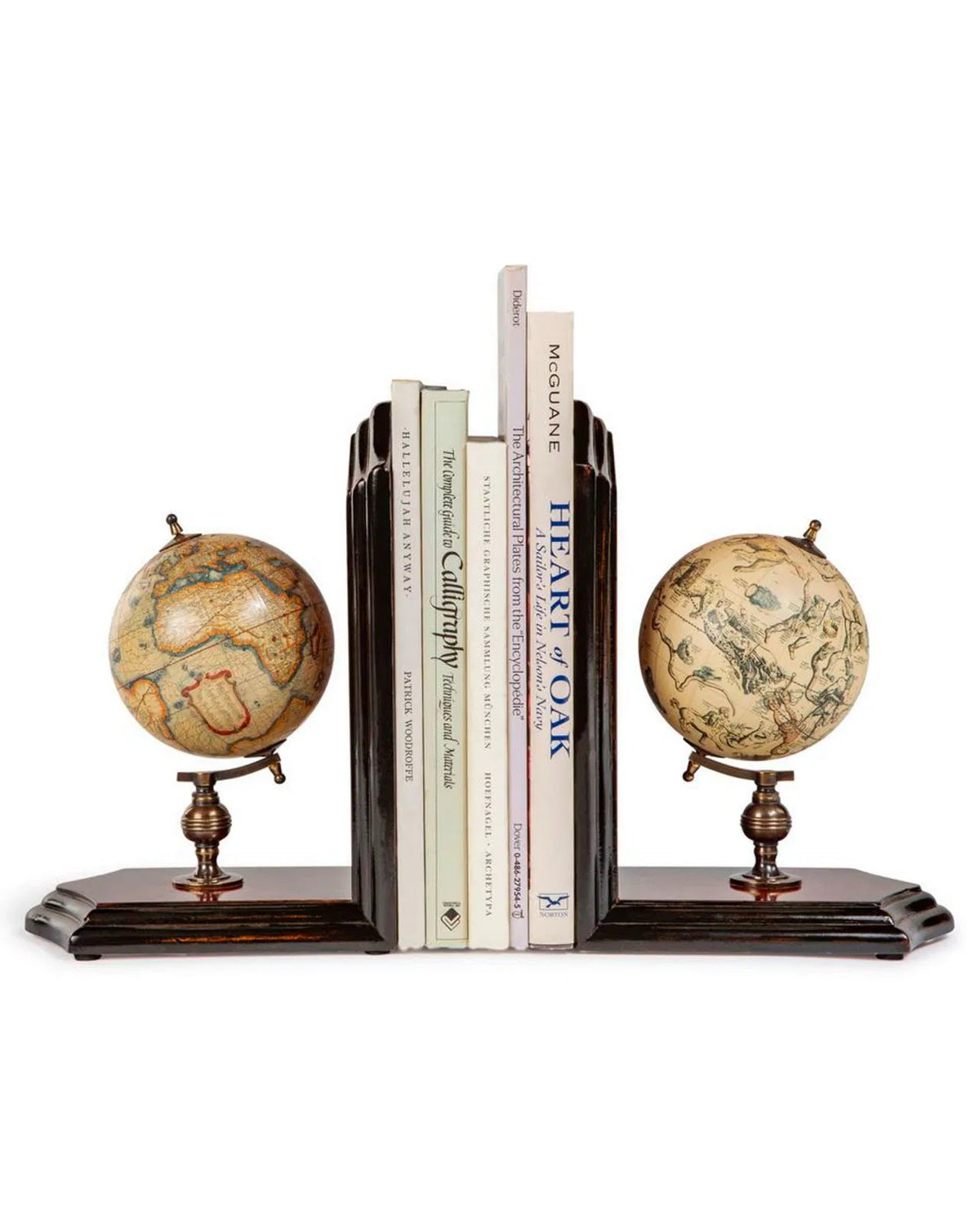 AUTHENTIC MODELS - Coppia di fermalibri con mappamondo Mercatore e Mappa Celeste