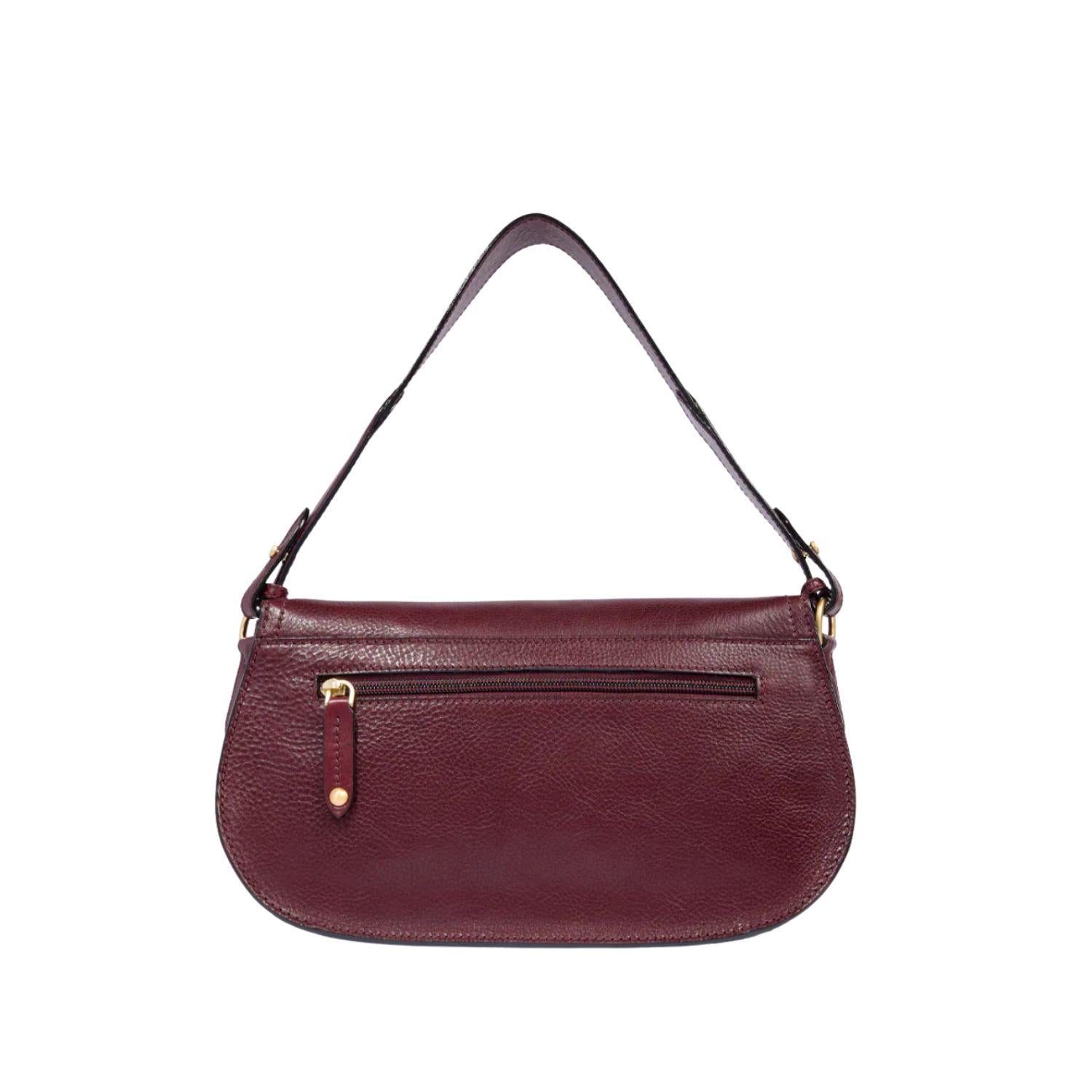 Borsa a spalla in pelle grande con patta frontale Isadora, Bordeaux
