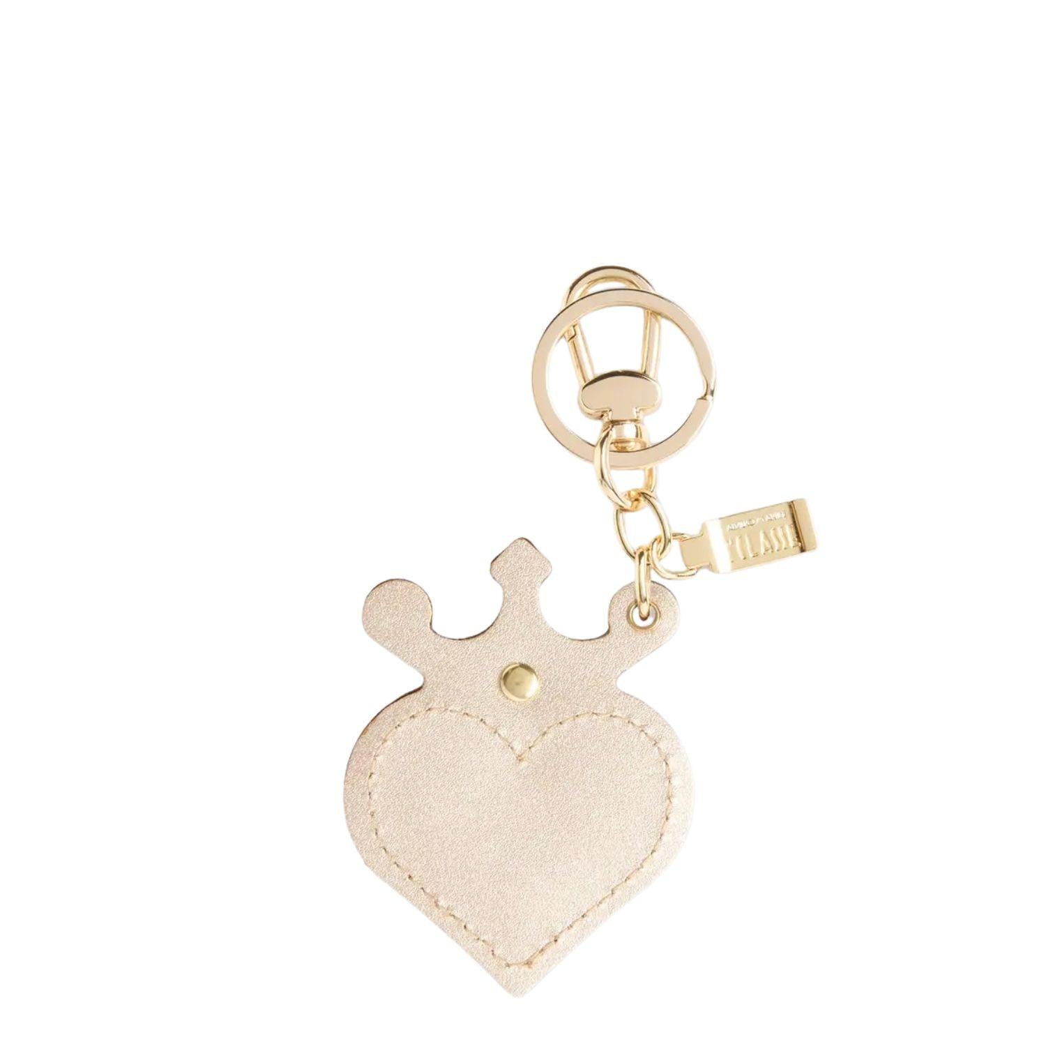 Alviero Martini - Portachiavi Cuore in pelle laminata, Oro Chiaro