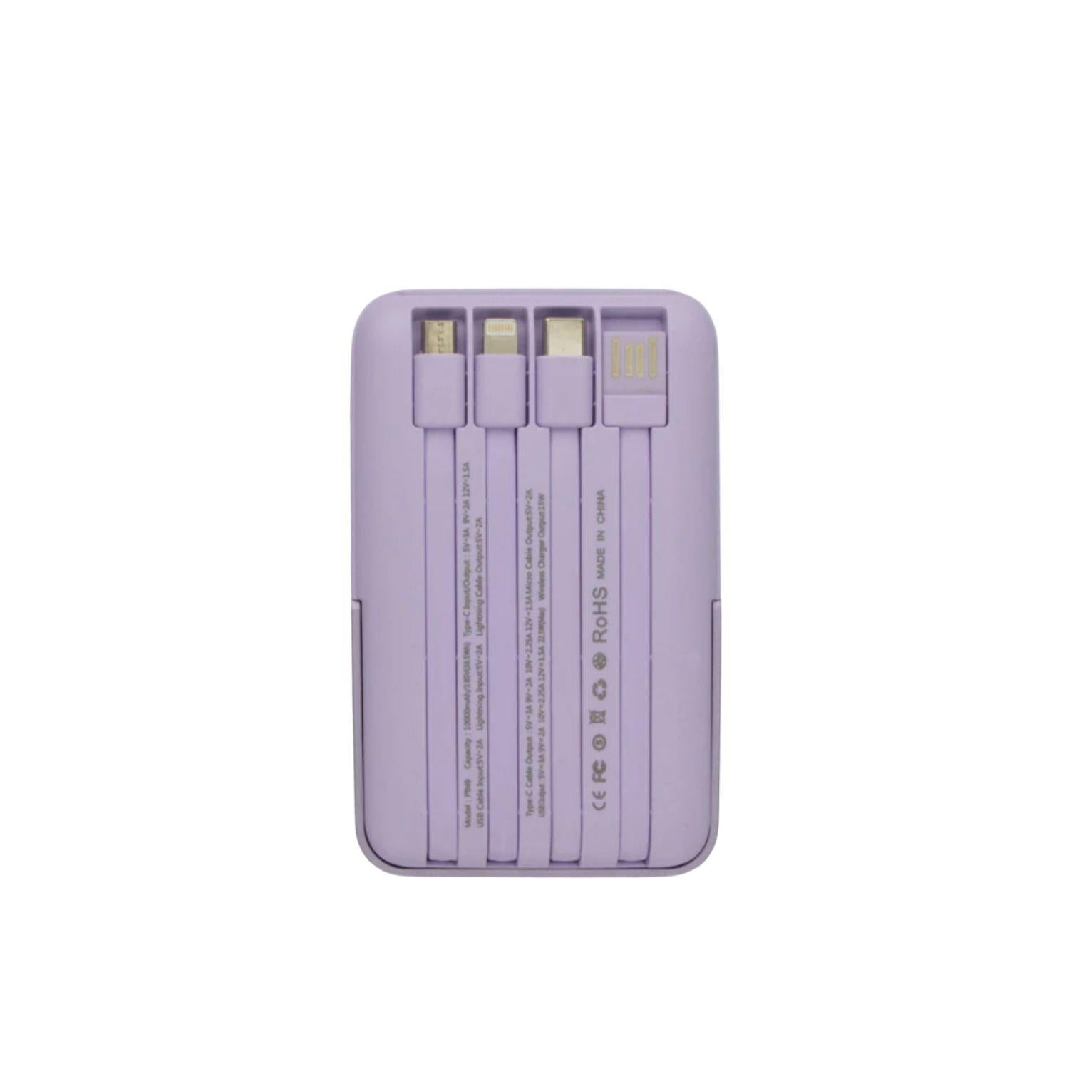 Garzini - Magsafe powerbank con cavi lightning USB-C e Micro-USB, Viola