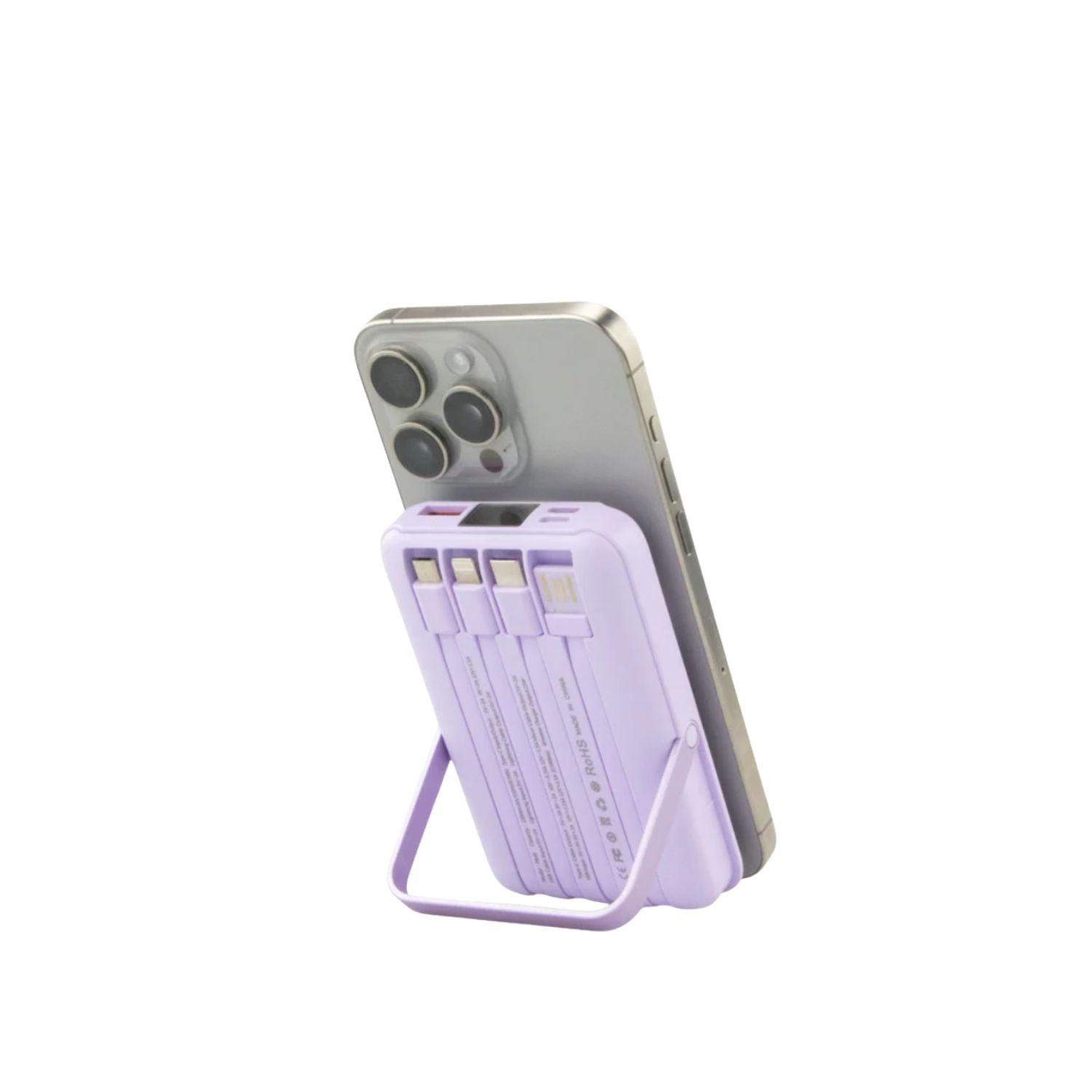 Garzini - Magsafe powerbank con cavi lightning USB-C e Micro-USB, Viola