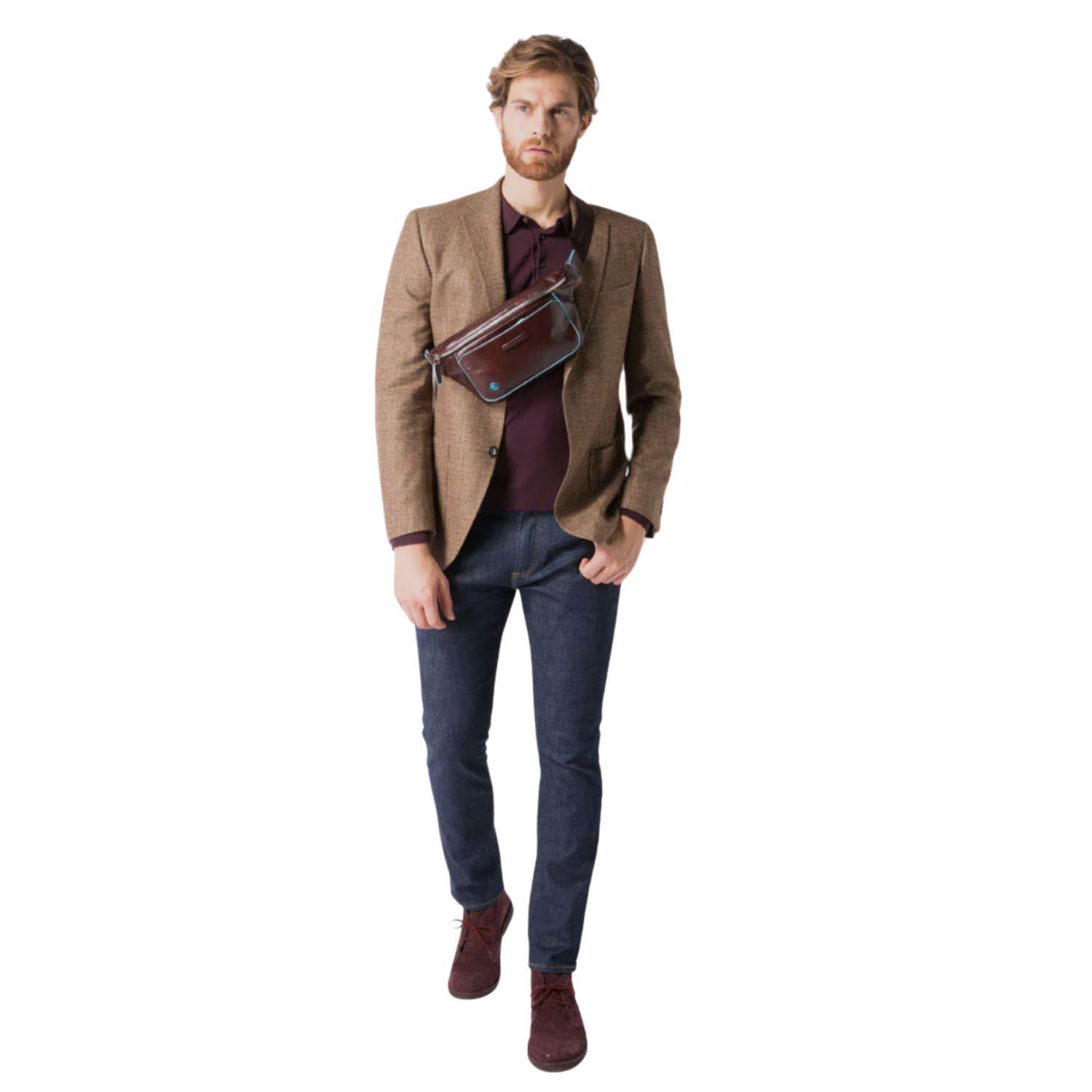 Piquadro - Marsupio in pelle Blue Square, Mogano