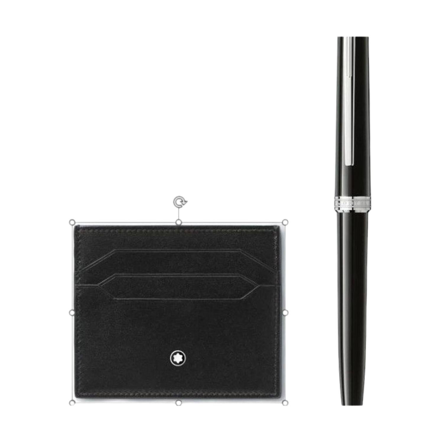 Montblanc - Set Montblanc Penna Sfera Pix e Porta Carte 6 Tasche in Pelle Nera