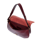 Borsa a spalla in pelle grande con patta frontale Isadora, Bordeaux