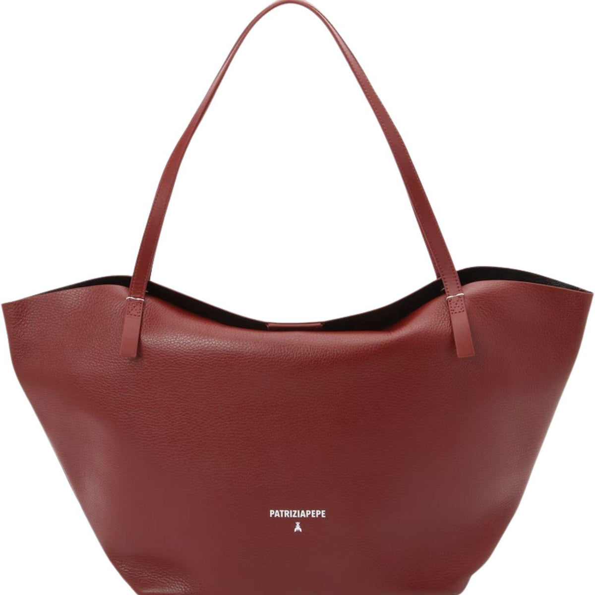 Patrizia Pepe - Borsa shopping Never Complete in pelle martellata, Rosso scuro