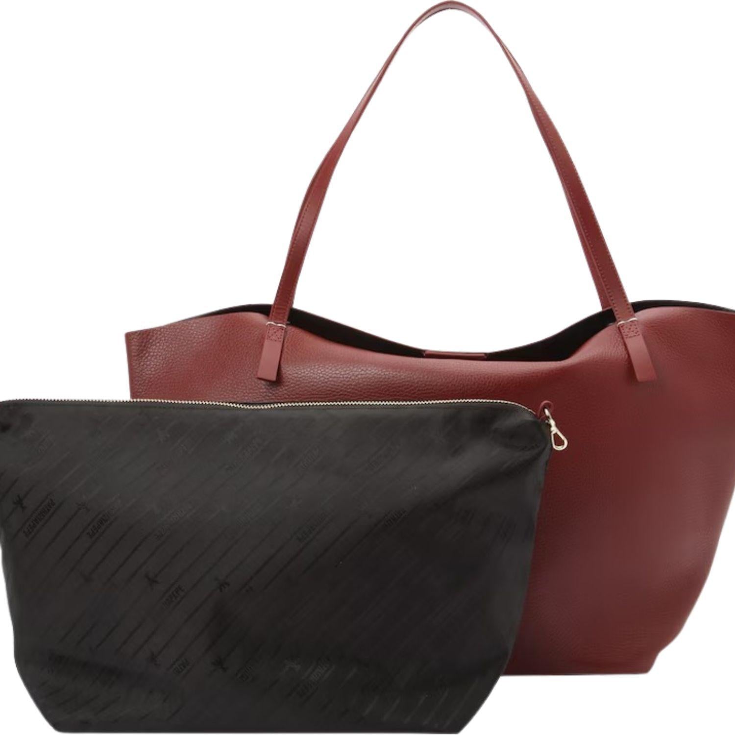 Patrizia Pepe - Borsa shopping Never Complete in pelle martellata, Rosso scuro