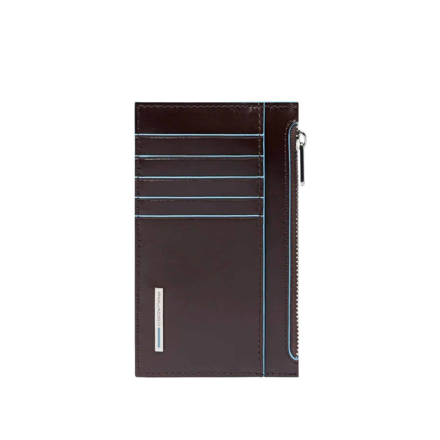 Piquadro - Portacarte con portamonete in pelle, Mogano