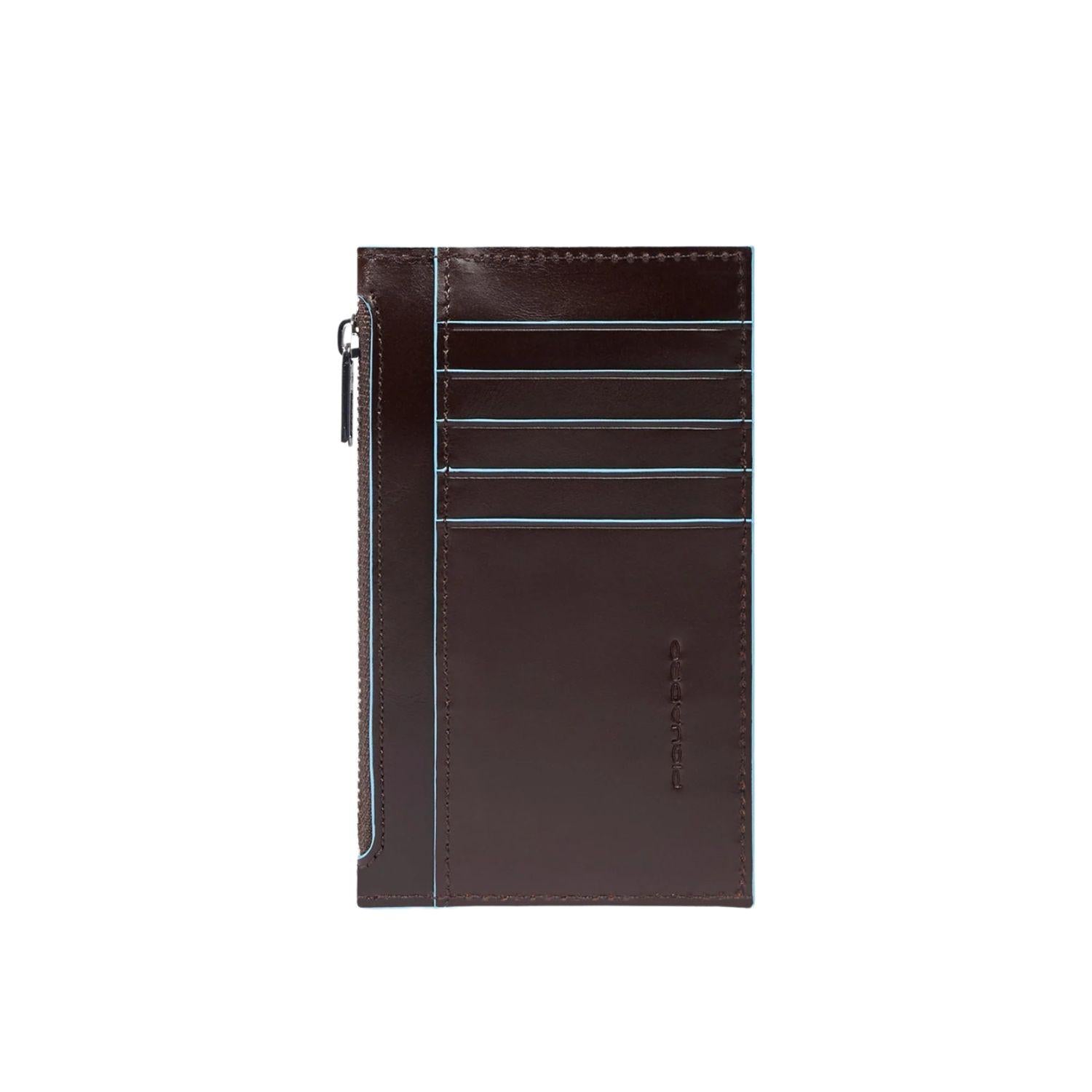 Piquadro - Portacarte con portamonete in pelle, Mogano