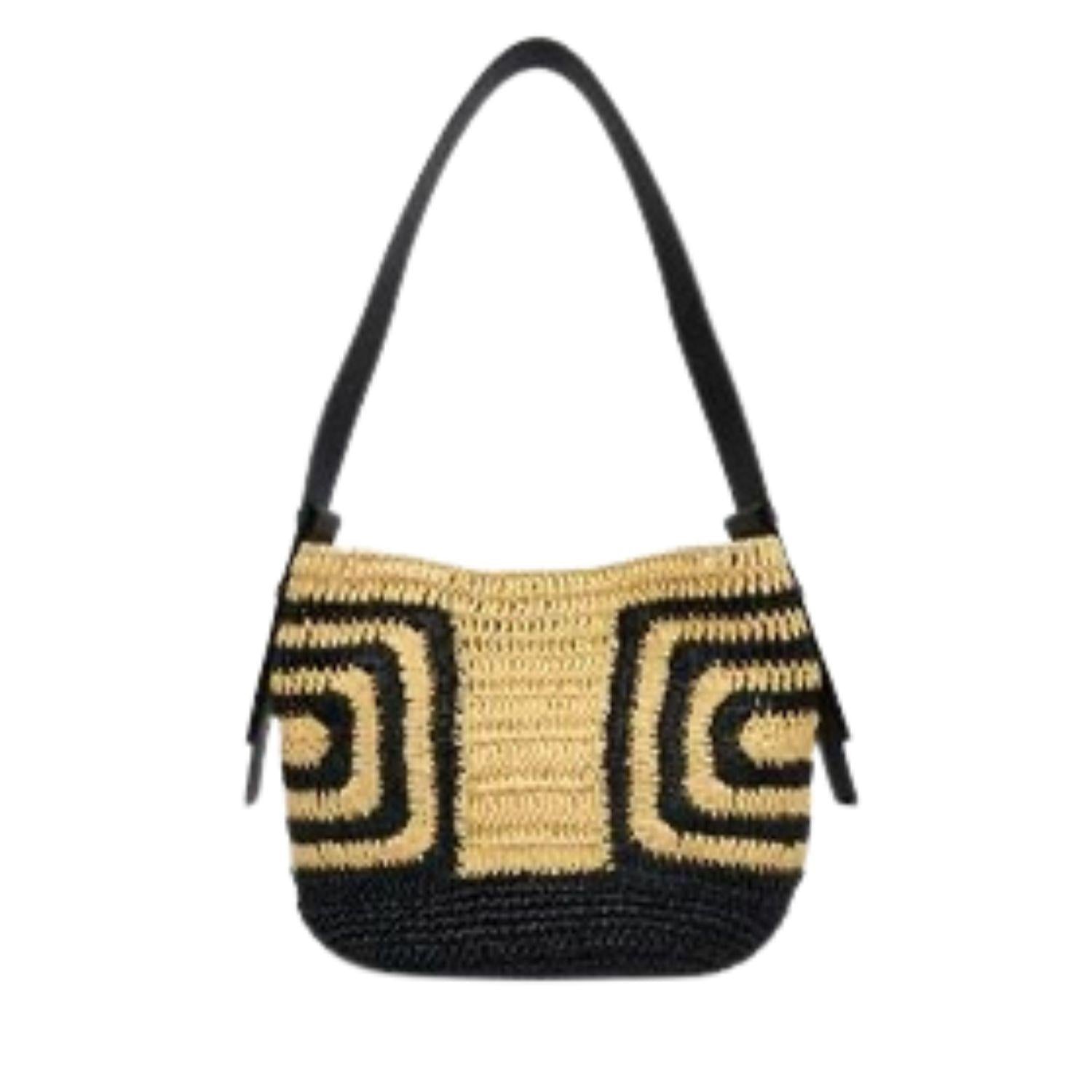 Patrizia Pepe - Hobo bag in rafia SS26, Beige e Nero