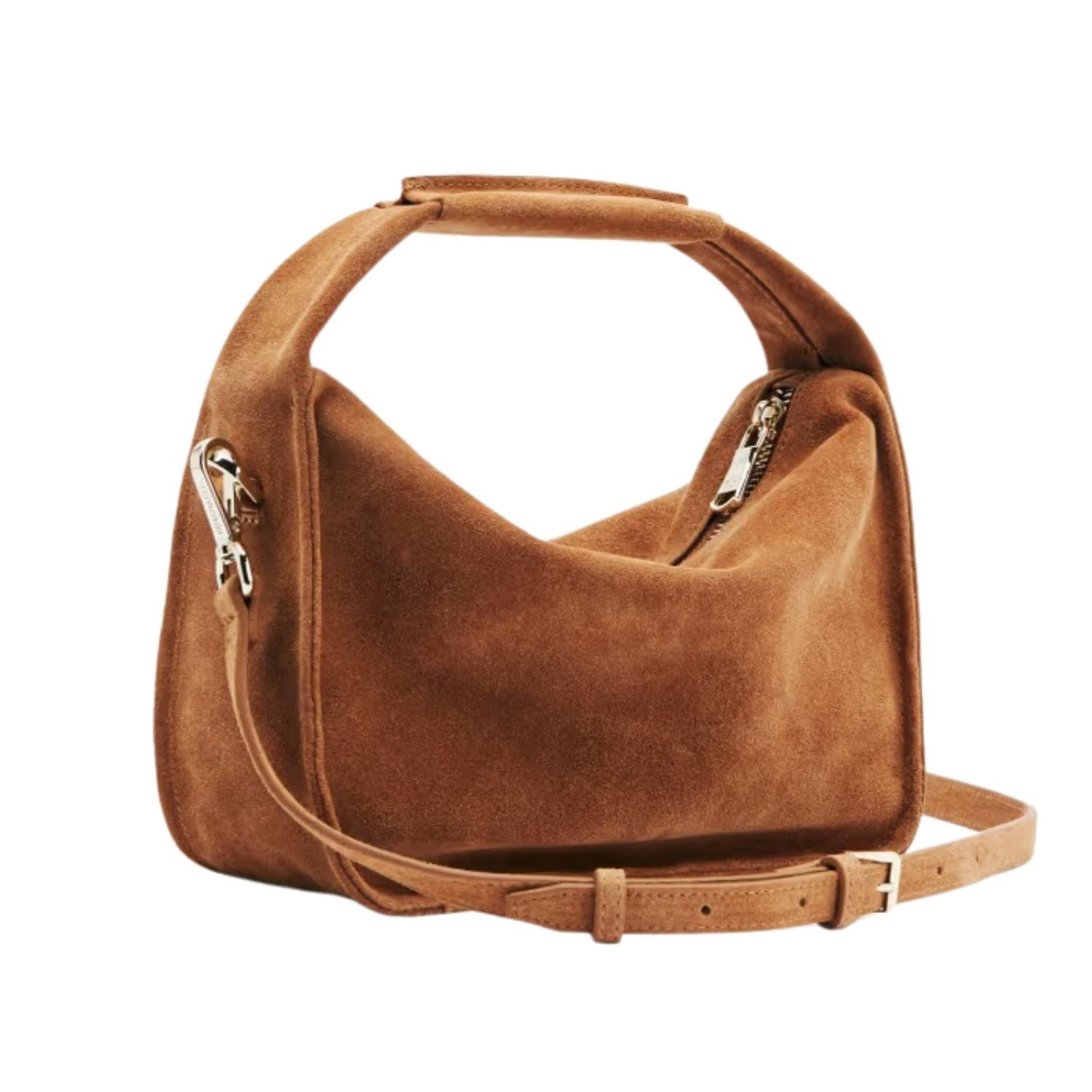 Patrizia Pepe - Borsa a spalla Contemporary Hobo piccola in suede, Cammello