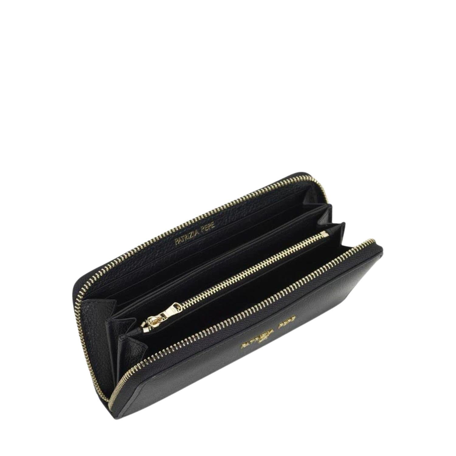 PATRIZIA PEPE - Portafoglio grande con zip in pelle liscia Nero