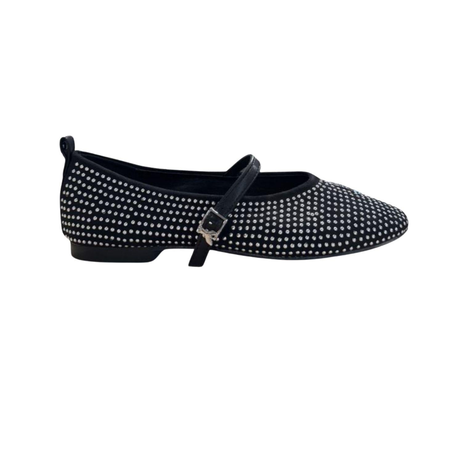 N.37 Ballerine in tessuto e borchie argento, Nero