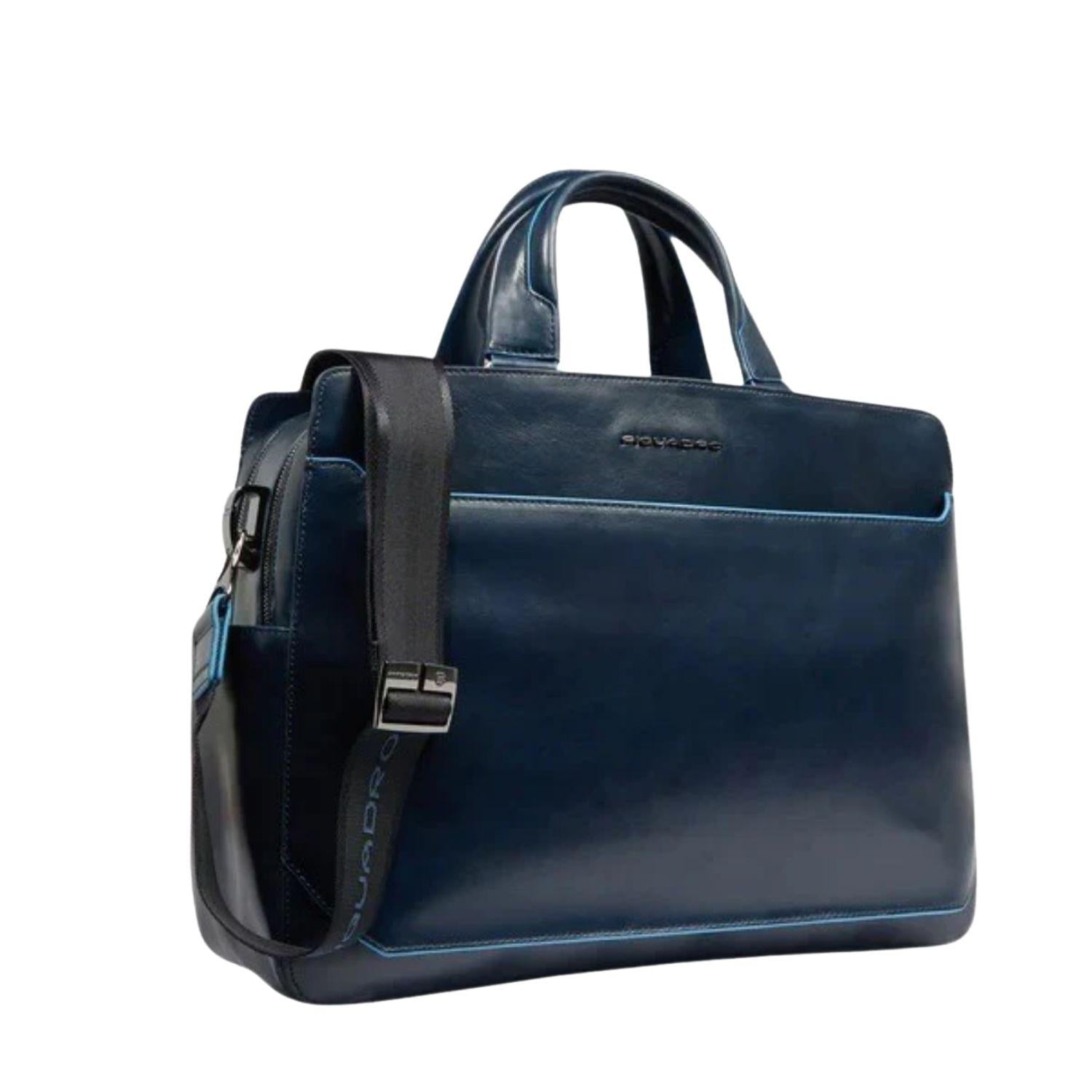 Piquadro - Cartella da lavoro in pelle porta pc 15,6", Blu