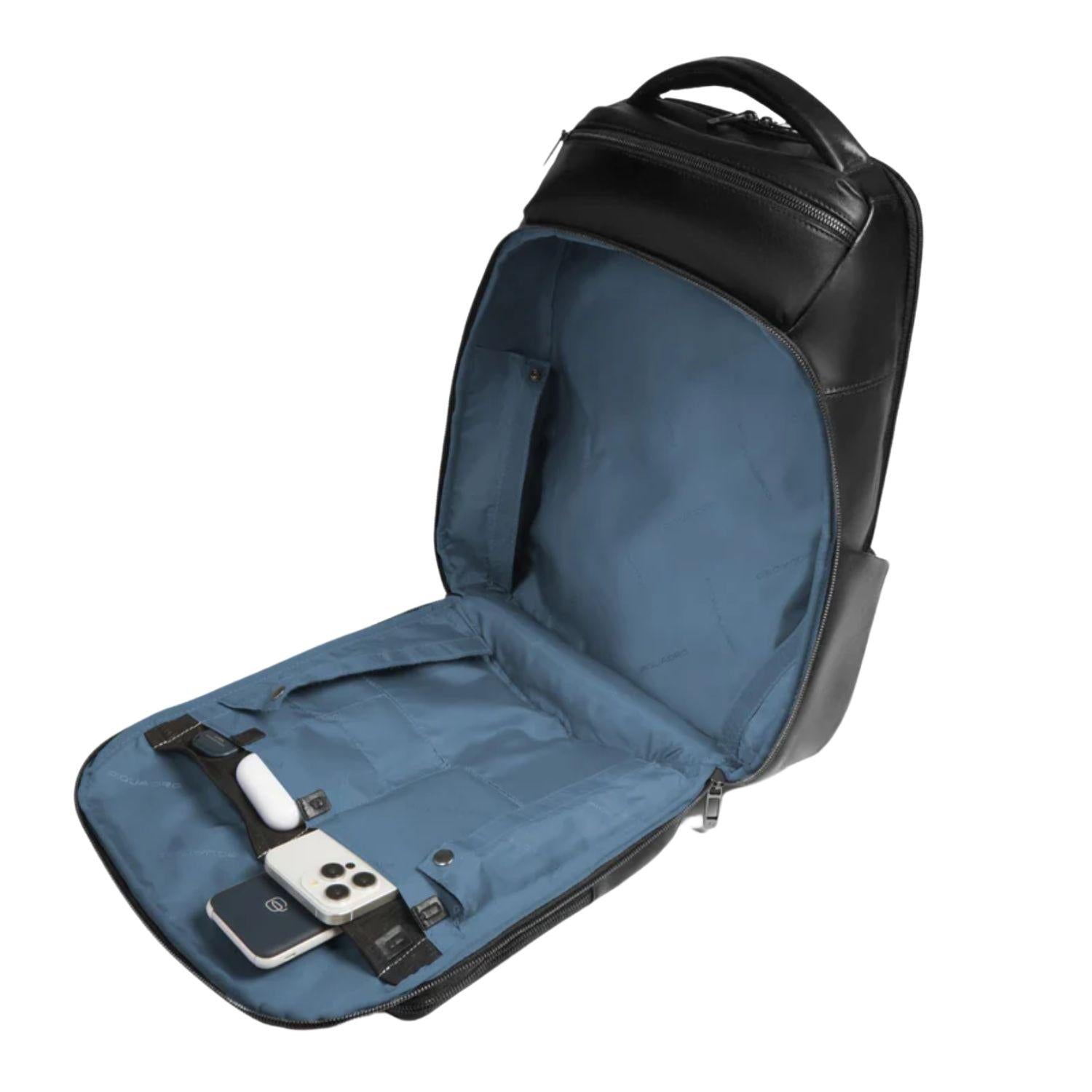 Piquadro - Zaino in pelle porta Pc 15.6, Nero
